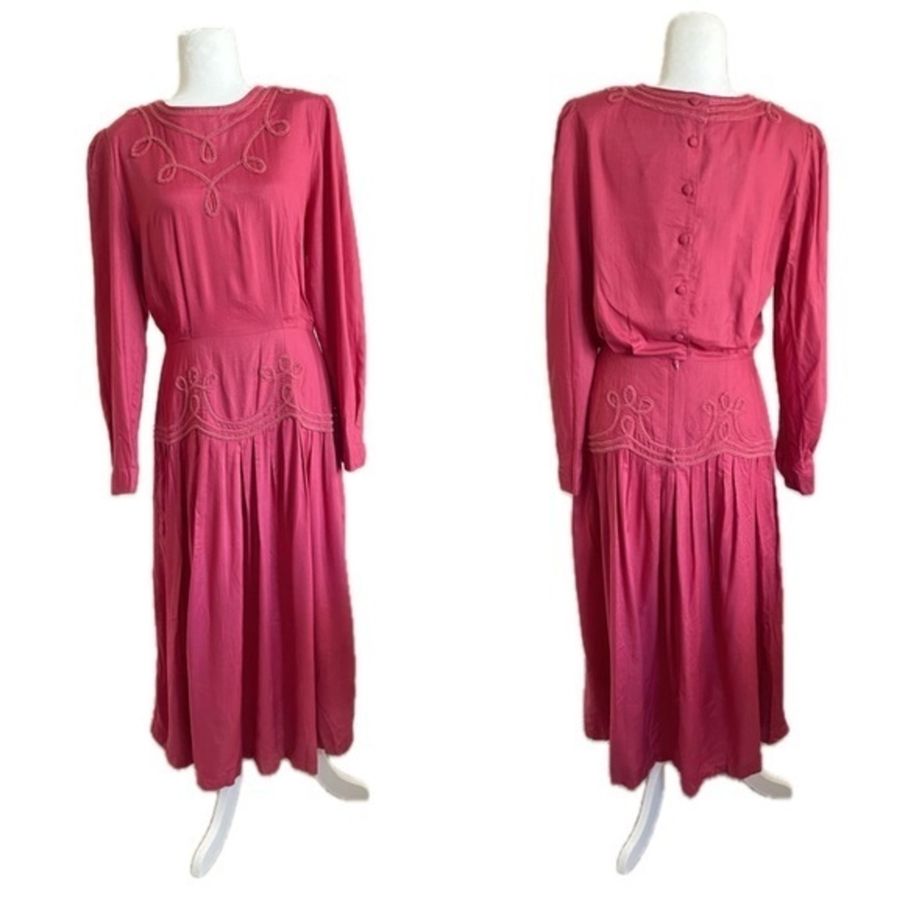 Vintage 90s Styleworks Red Western Drop Waist Pleated Midi Dress Womens Size 12